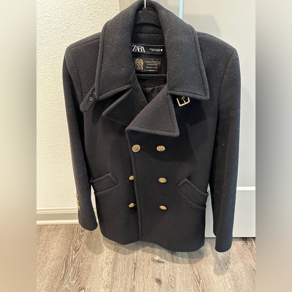 Zara Black double breasted coat with gold buttons